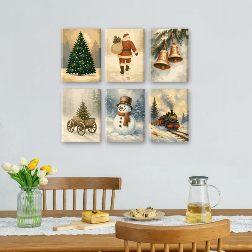 6 Mini Paintings | Vintage Kerst set