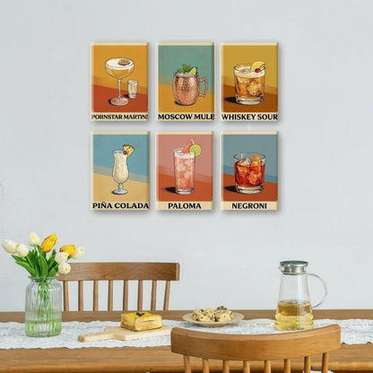 6 Mini Paintings | Vintage Cocktailposters Set