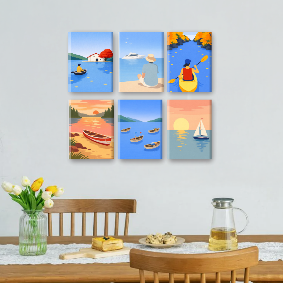 6 Mini Paintings | Waterlandschappen Set