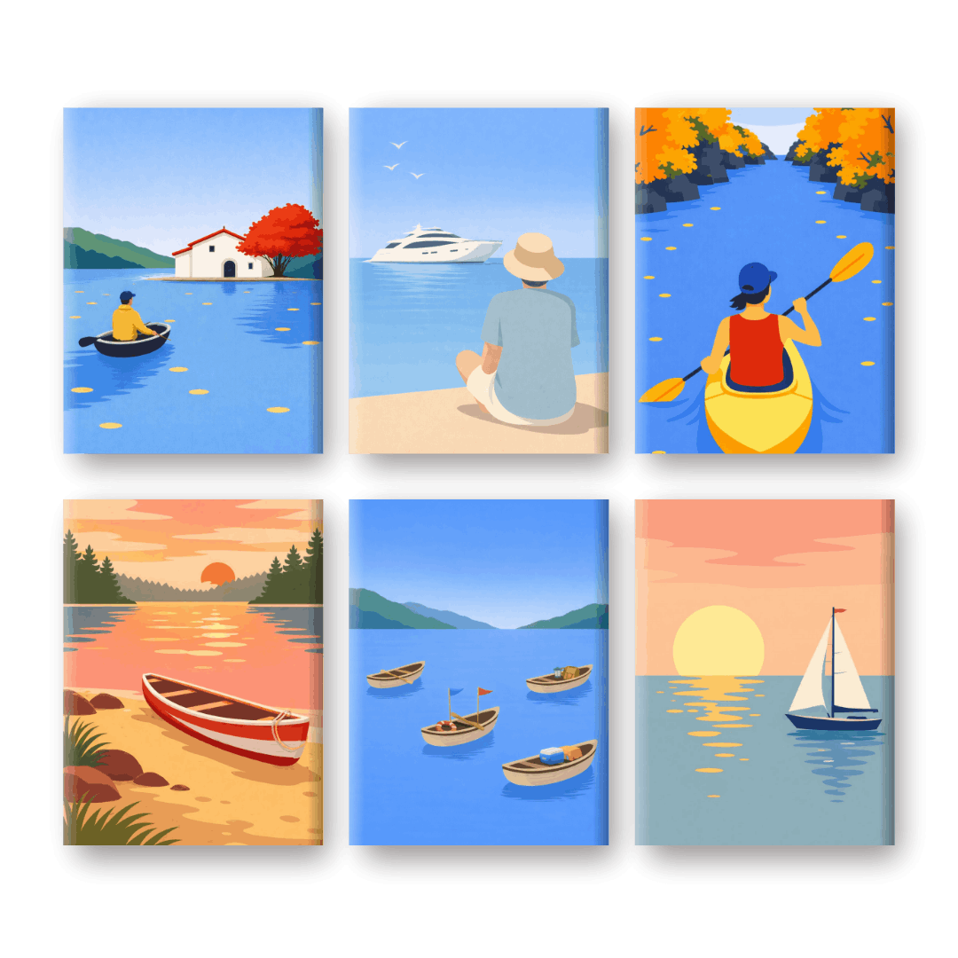 6 Mini Paintings | Waterlandschappen Set- Schilderen op nummers