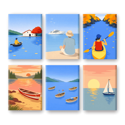 6 Mini Paintings | Waterlandschappen Set- Schilderen op nummers
