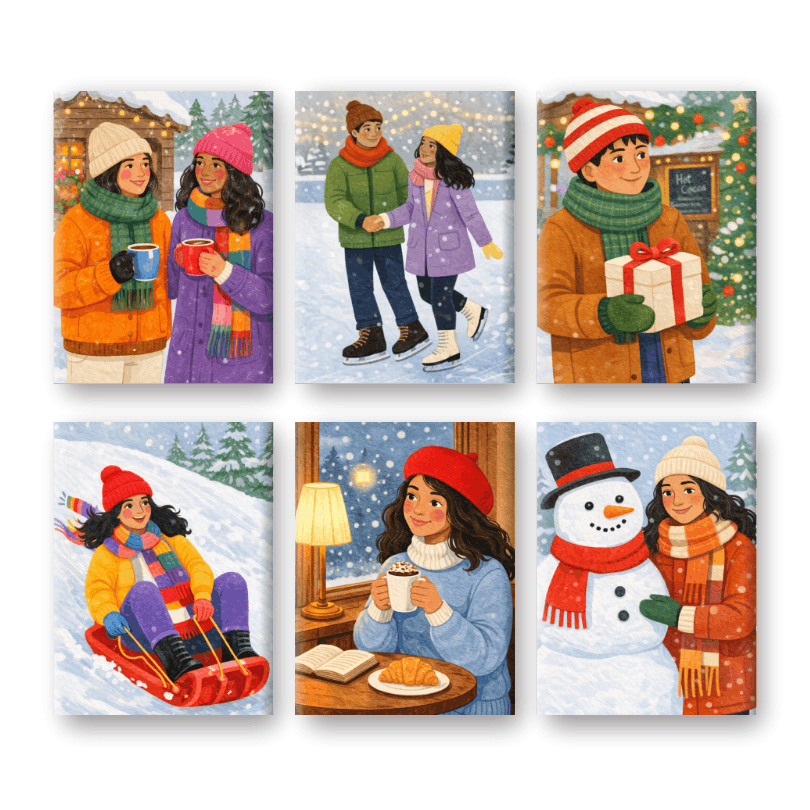 6 Mini Paintings | Winterpret Set- Schilderen op nummers