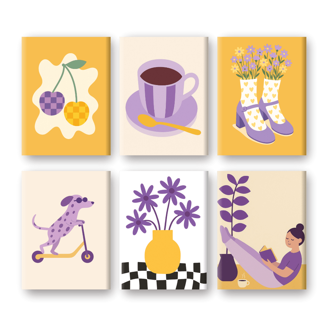 6 Mini Paintings | Gele en Paarse Vibes Set