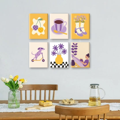 6 Mini Paintings | Gele en Paarse Vibes Set