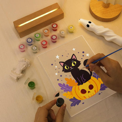 Schilder op Nummer Halloween Lamp - Pompoenkat