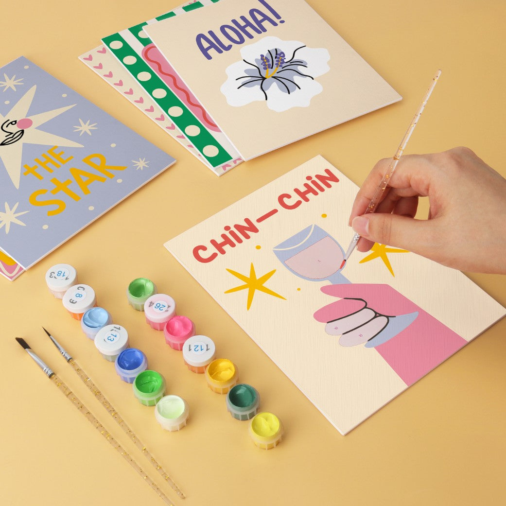 6 Houten Plaat Mini Paintings – Proosten en Wensen Set