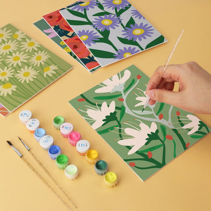 6 Houten Plaat Mini Paintings – Krachtige Bloemen Set
