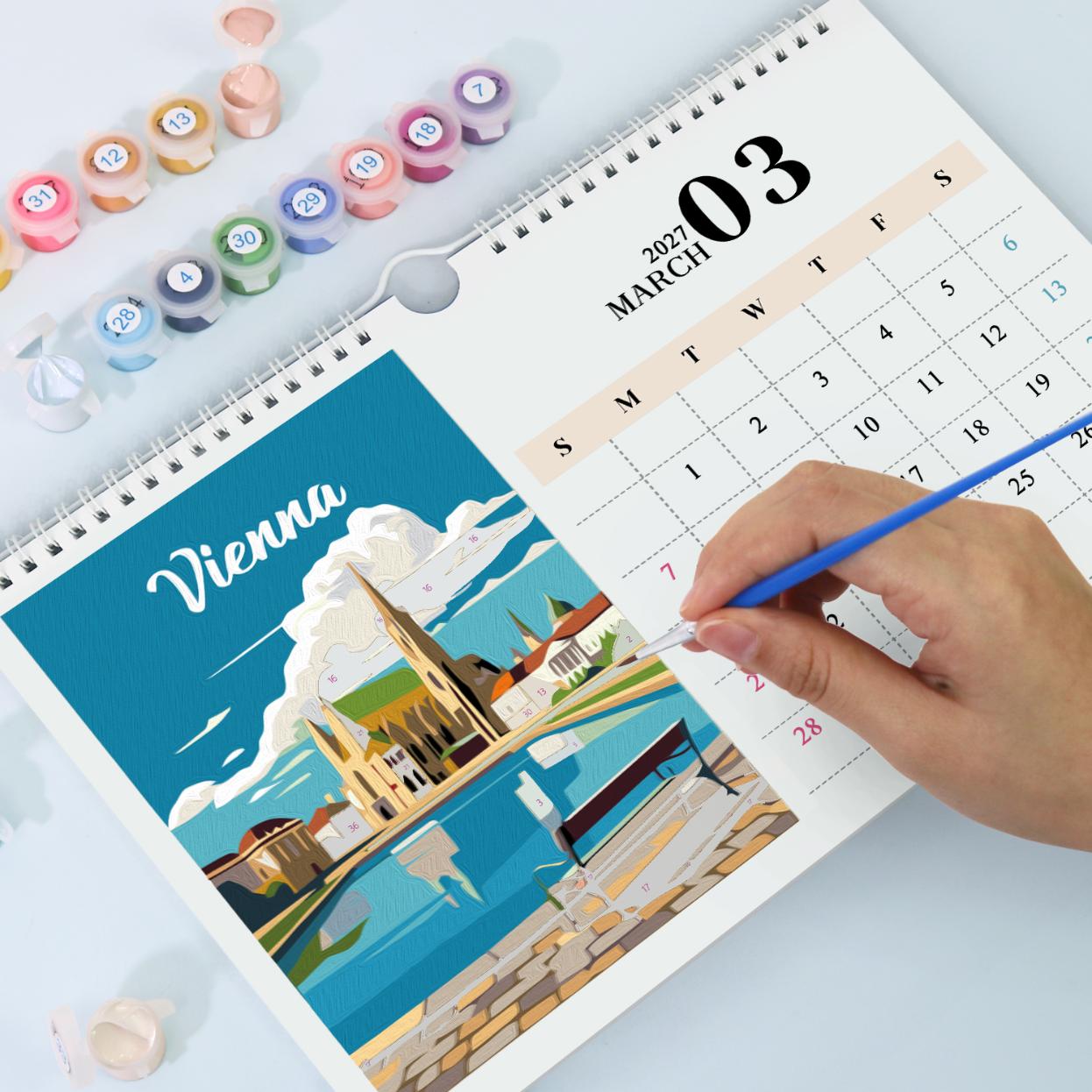 2027 Schilderen op Nummer kalender | Beroemde monumenten editie