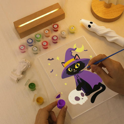Schilder op Nummer Halloween Lamp - Heksenkat