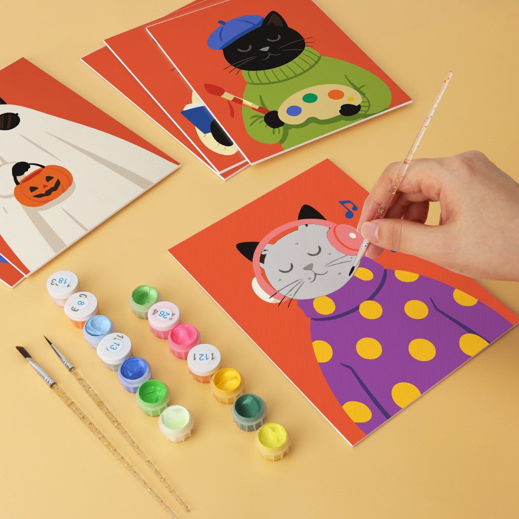 6 Houten Plaat Mini Paintings – Gezellig Kattenseizoen Set