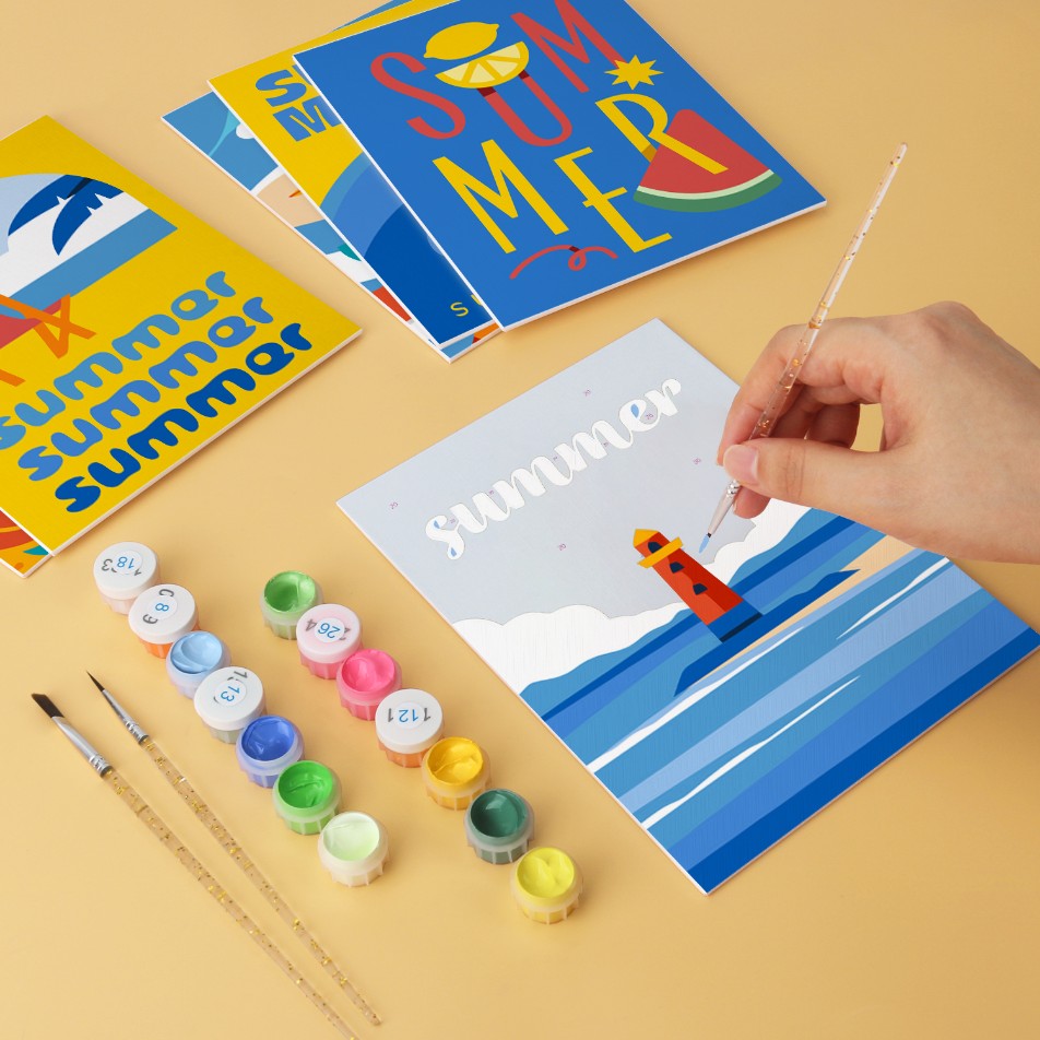 6 Houten Plaat Mini Paintings – Zomerse Zonsondergang Set