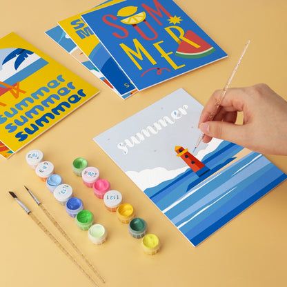 6 Houten Plaat Mini Paintings – Zomerse Zonsondergang Set