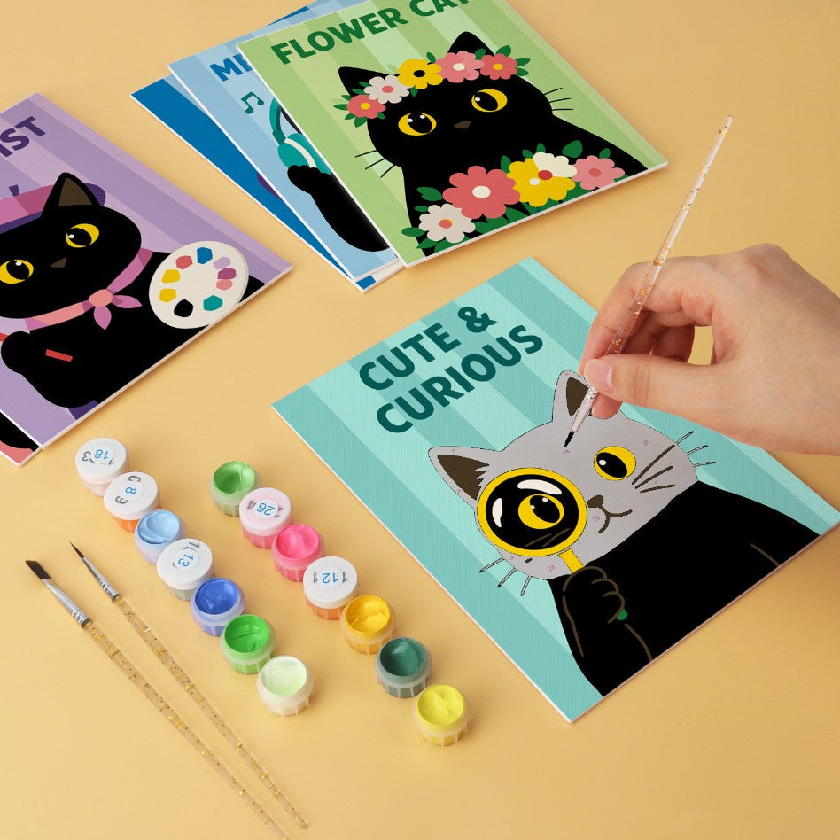 6 Houten Plaat Mini Paintings – Kat van Alle Markten Set