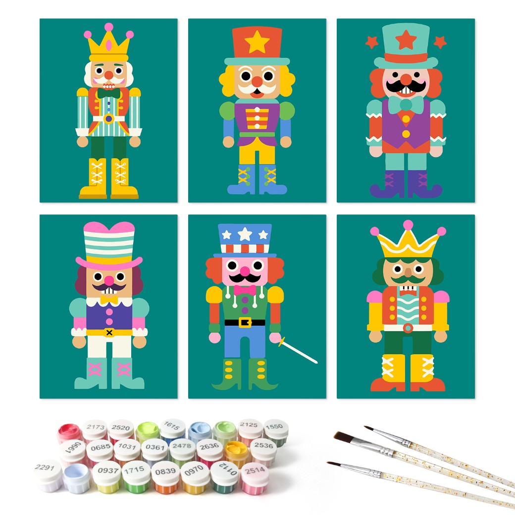 6 Houten Plaat Mini Paintings – Notenkraker Set - Schilder Op Nummers