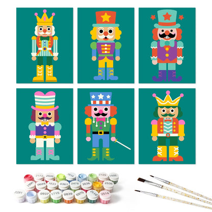 6 Houten Plaat Mini Paintings – Notenkraker Set - Schilder Op Nummers
