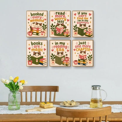 6 Mini Paintings | Lezende Kat Set