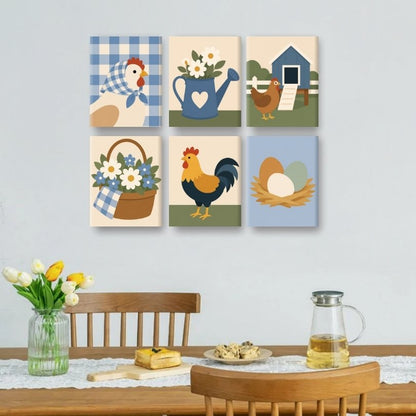 6 Mini Paintings | Kippen Boerderij Set