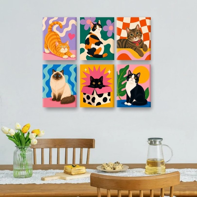 6 Mini Paintings | Katten Vrienden Set