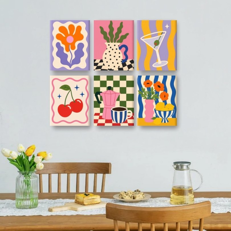 6 Mini Paintings | Heldere Bloesems Set