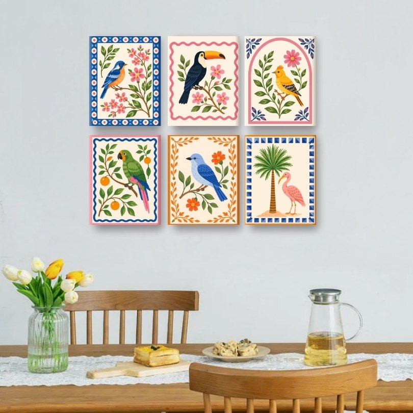 6 Mini Paintings | Tropische Vogels Set