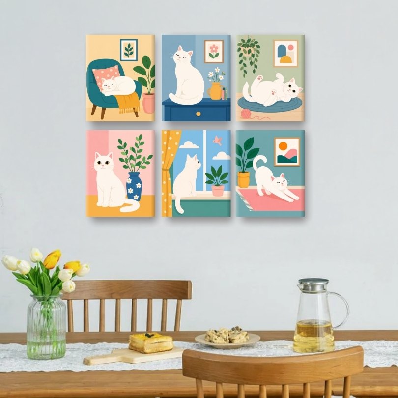 6 Mini Paintings | Dromerige Katten Set