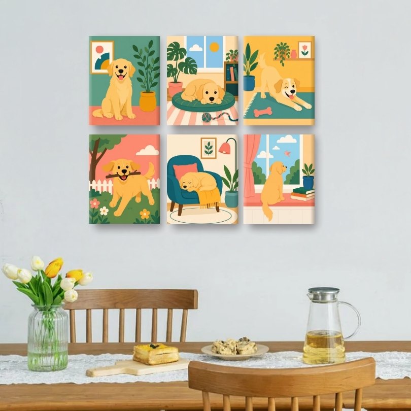 6 Mini Paintings | Gezellige Honden Set