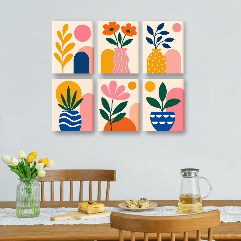 6 Mini Paintings | Abstracte Bloesems Set