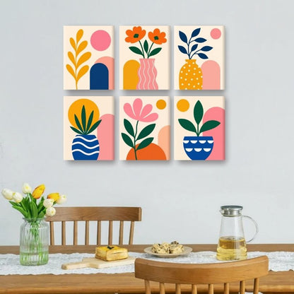 6 Mini Paintings | Abstracte Bloesems Set
