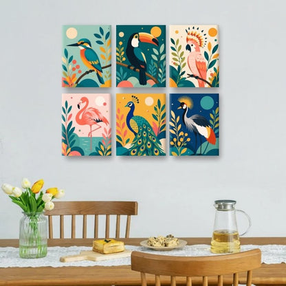 6 Mini Paintings | Exotische Vogels Set