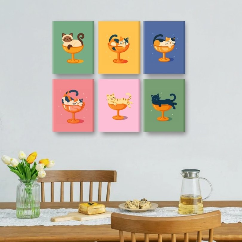 6 Mini Paintings | Cocktail Katten Set