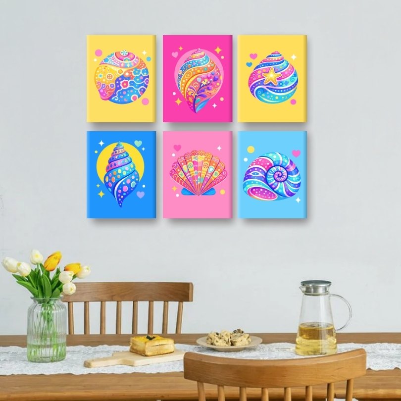 6 Mini Paintings | Kleurrijke Schelpen Set