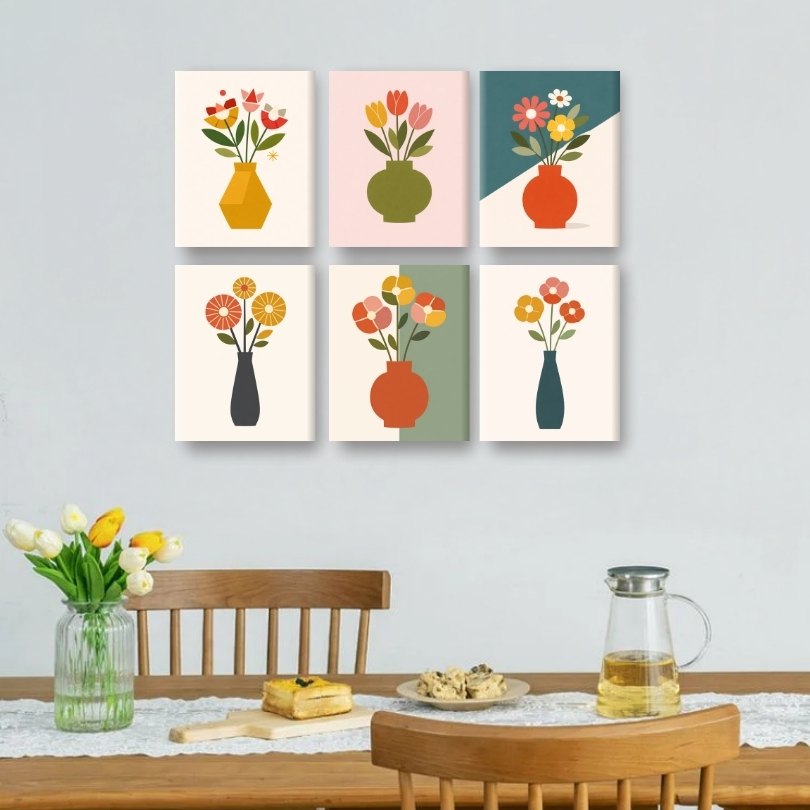 6 Mini Paintings | Elegante Bloemenvazen Set