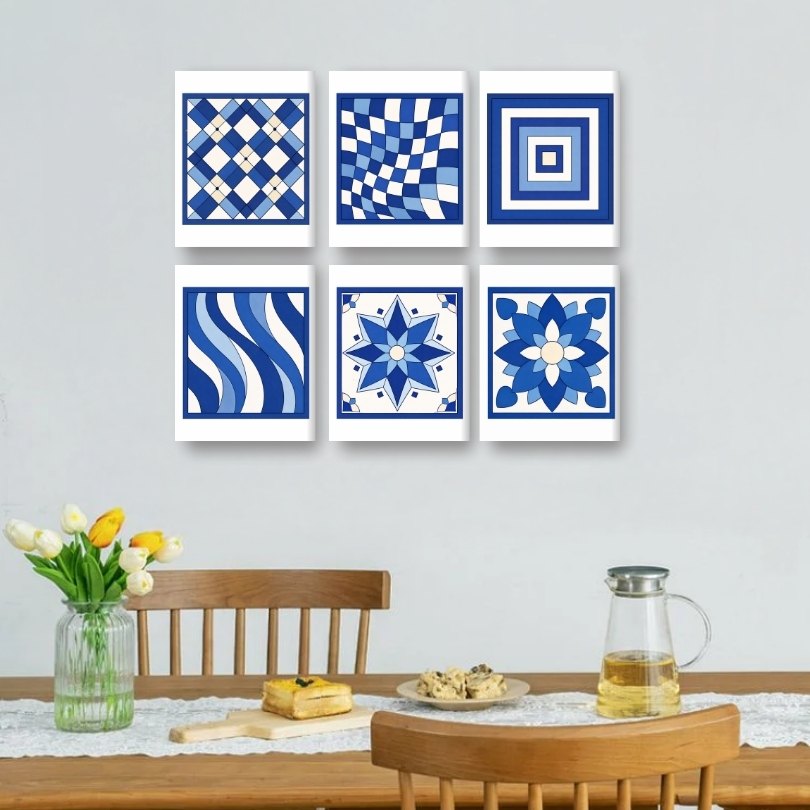 6 Mini Paintings | Delftsblauwe Patronen Set