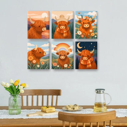 6 Mini Paintings | Highland Koeien Set