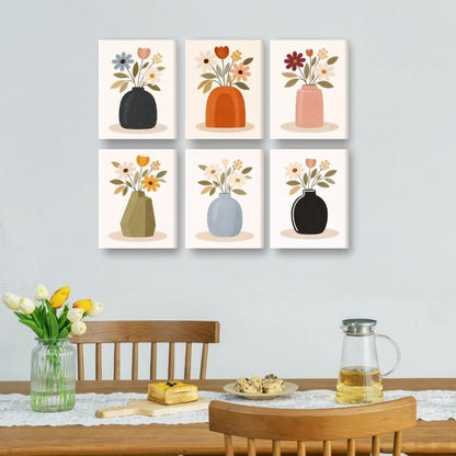 6 Mini Paintings | Kleurrijke Bloemenvazen Set