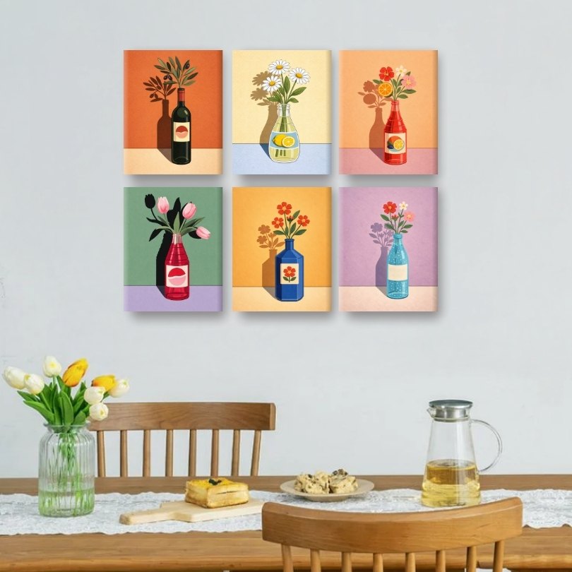 6 Mini Paintings | Bloeiende Flessen Set