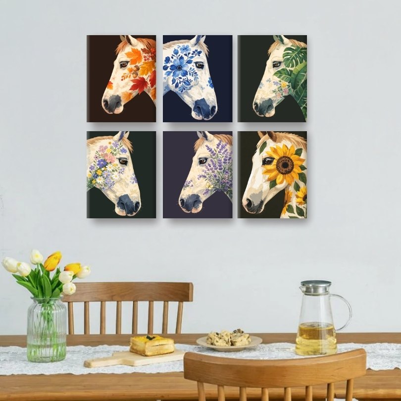 6 Mini Paintings | Bloemen Paarden Set