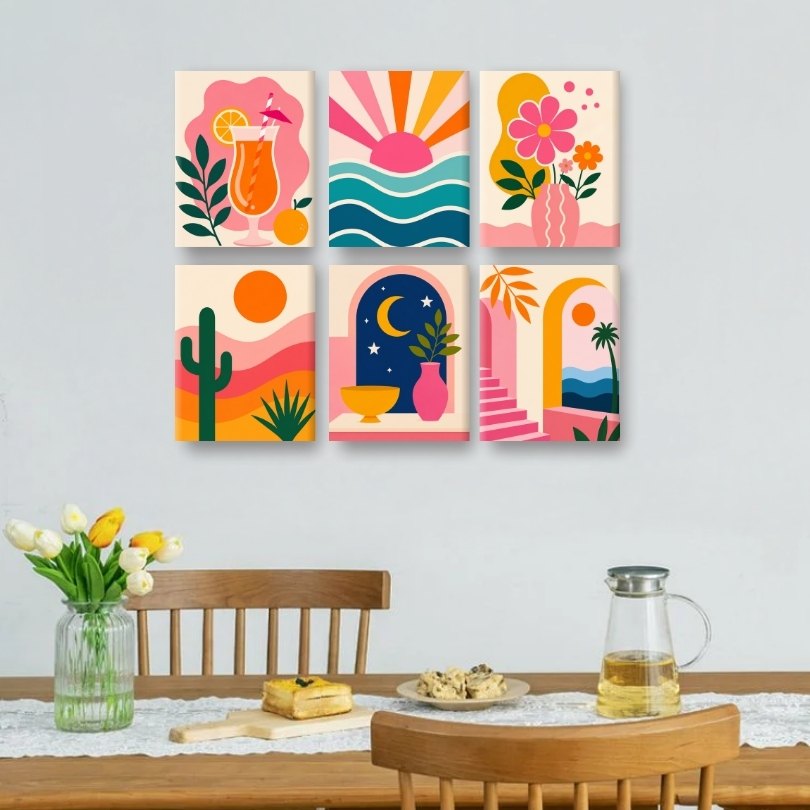 6 Mini Paintings | Woestijn Maan Set