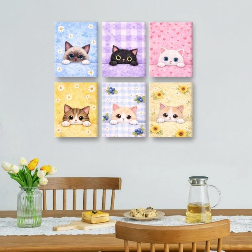 6 Mini Paintings | Nieuwsgierige Katjes Set