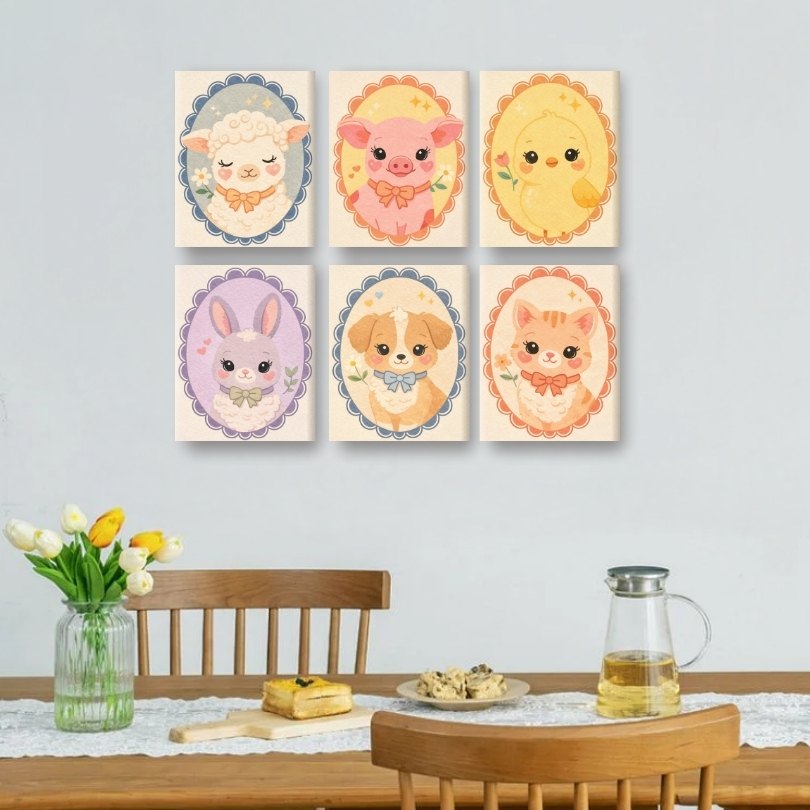6 Mini Paintings | Schattige Dieren Set