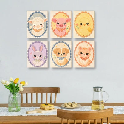 6 Mini Paintings | Schattige Dieren Set