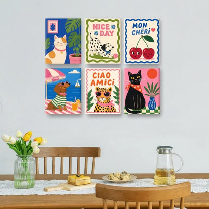 6 Mini Paintings | Chique Katten & Honden Set