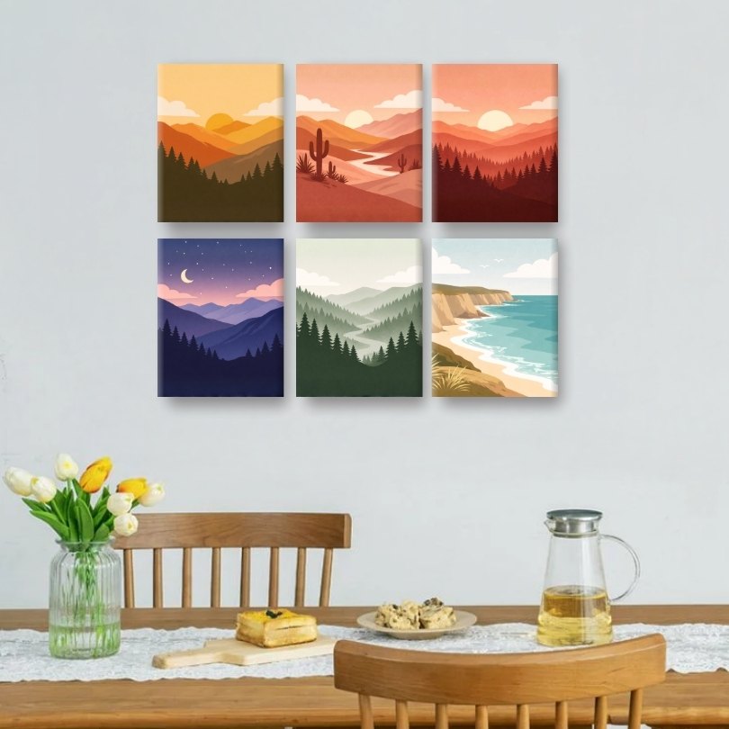 6 Mini Paintings | Prachtige Landschappen Set