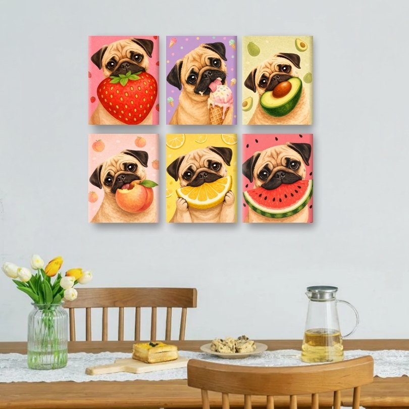6 Mini Paintings | Hond & Fruit Set