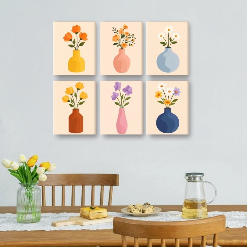 6 Mini Paintings | Bloemen & Vazen Set