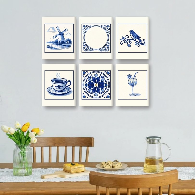 6 Mini Paintings | Prachtige Delftsblauwe Set