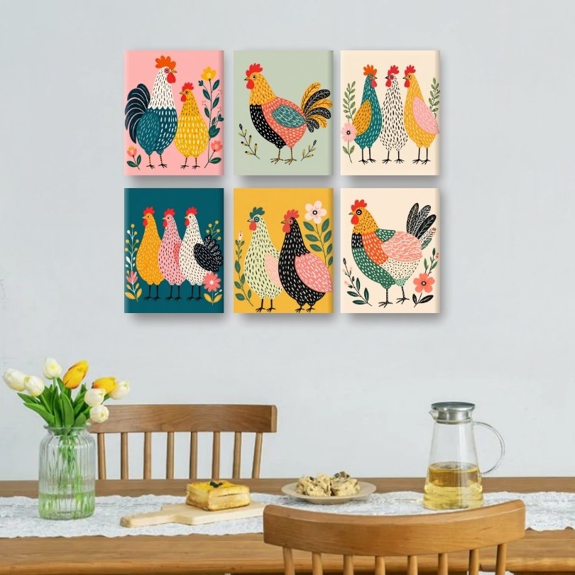 6 Mini Paintings | Gelukkige Hennen Set
