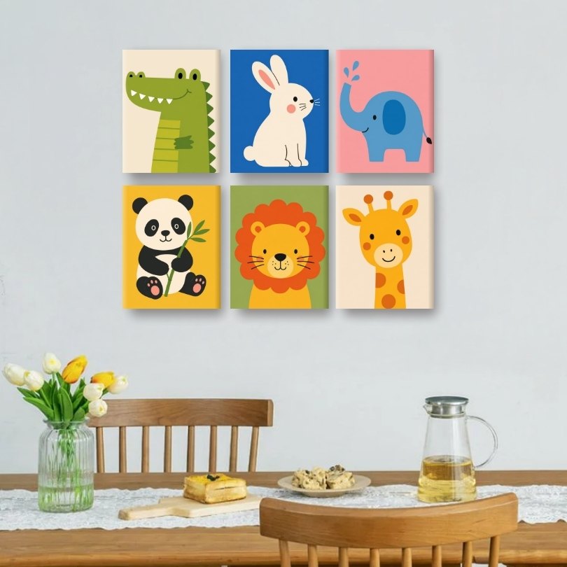 6 Mini Paintings | Schattige Safari Vrienden Set