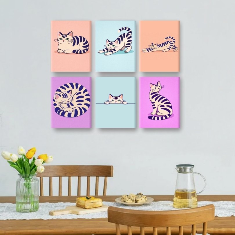 6 Mini Paintings | Speelse Katten Set