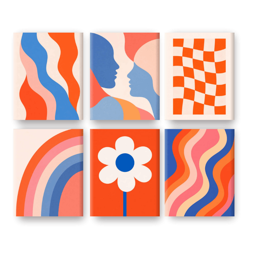 6 Mini Paintings | Retro Bloei Set- Schilderen op nummers